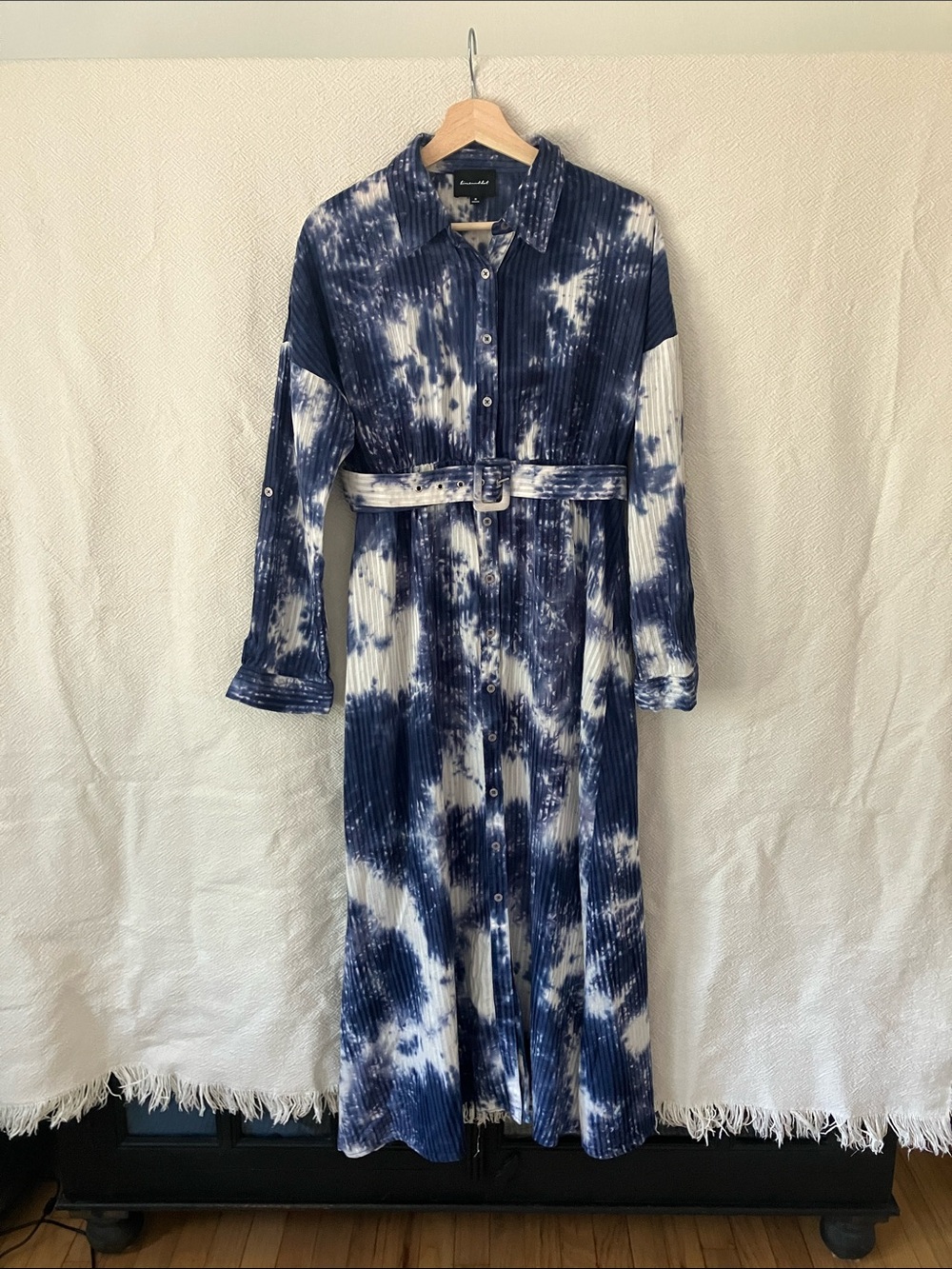 Line and Dot Tie Dye Button Down Maxi Dress